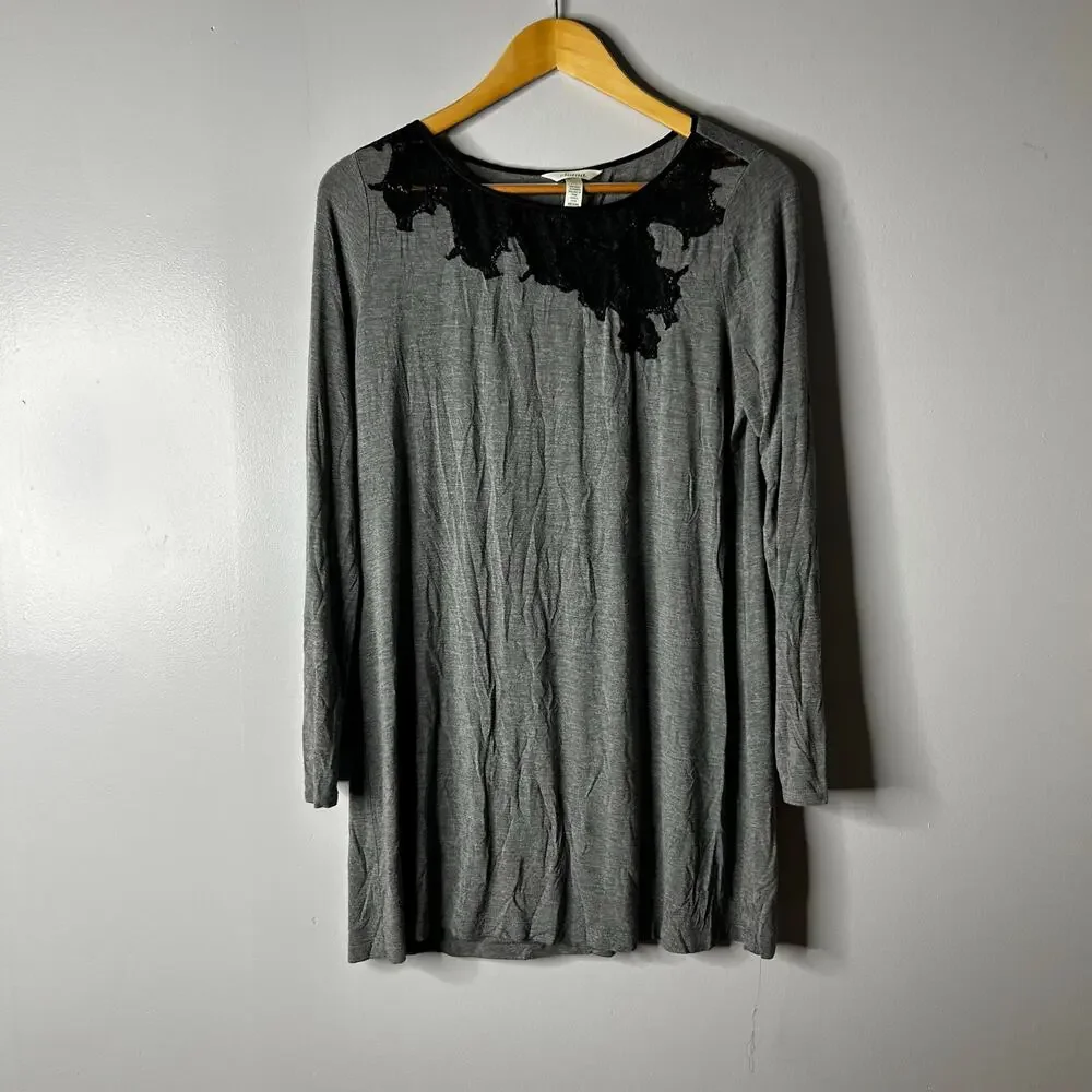 Soma Cool Nights Pajama Nightgown‎ Set Medium Lace Sleepwear Lightweight Gray